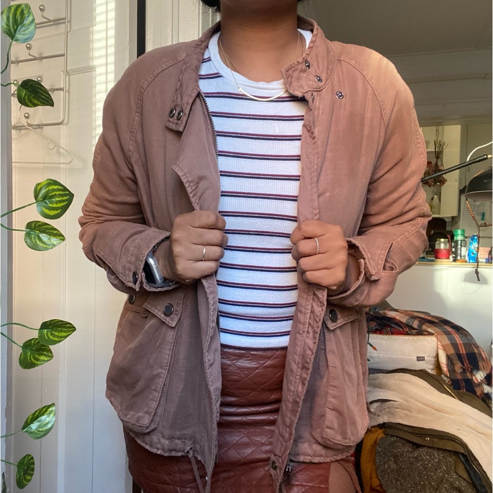 Free People Dusty Brown Bomber-Style Jacket - Picture 1 of 3